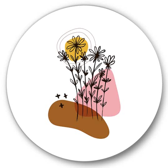 Designart - Elementary Shapes With Abstract Flowers Plants I - Modern Metal Circle Wall Art